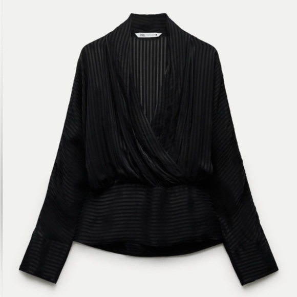 ✨🌸ZARA Black Draped Satin Blouse • Luxe Holiday Look • Sleek & Chic 🌸✨ - Picture 2 of 5